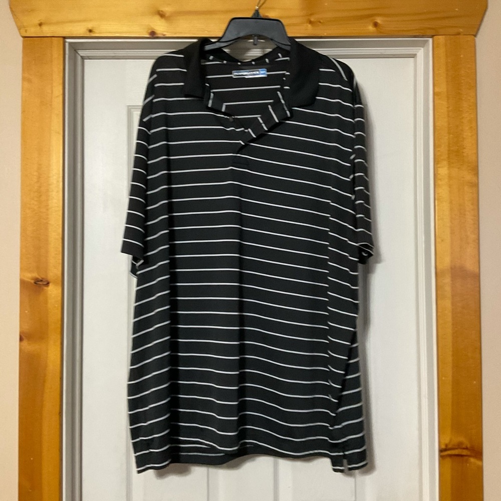 Roundtree  and Yorke black and white striped polo